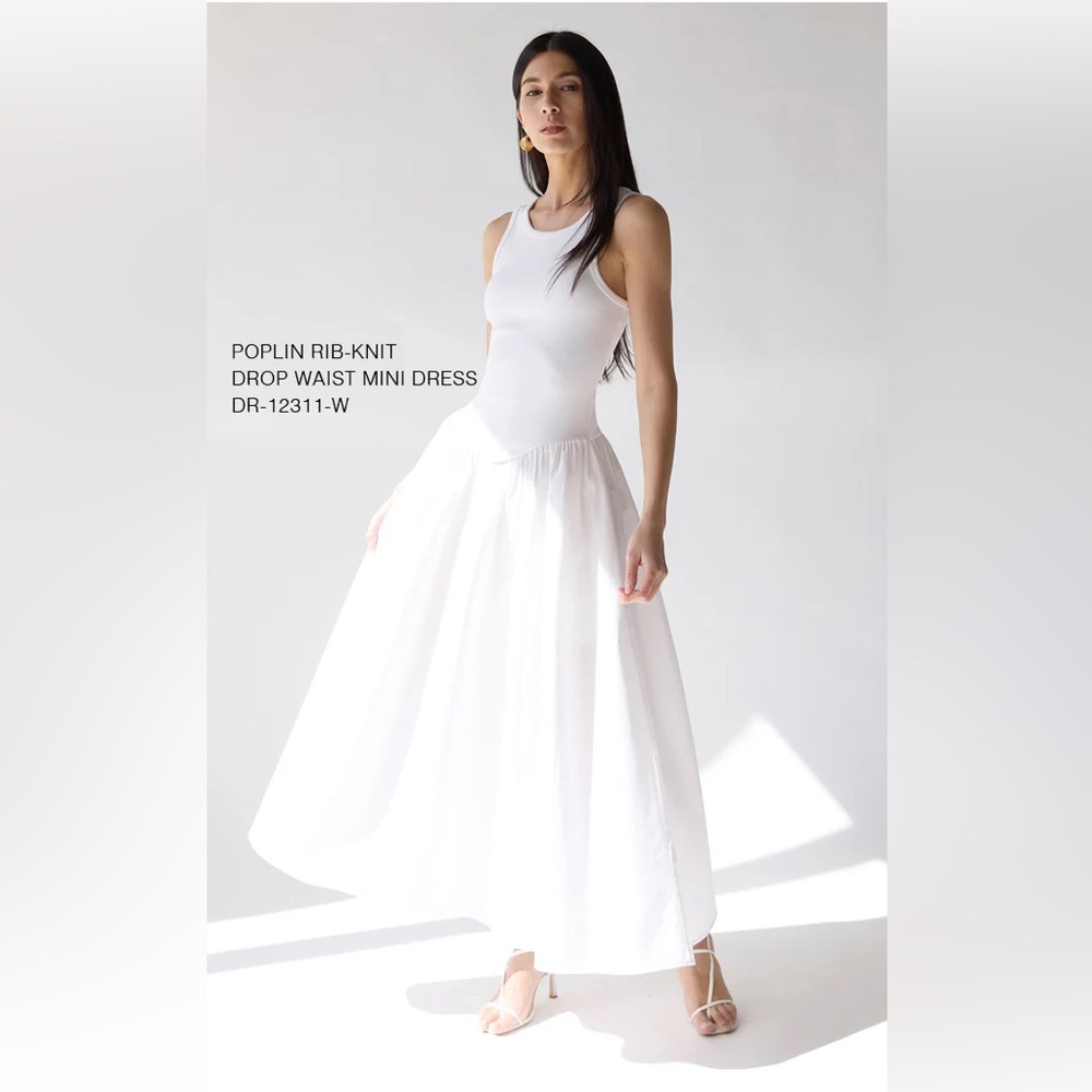 Oak & Fort White Sleeveless Drop-Waist Midi Dress
